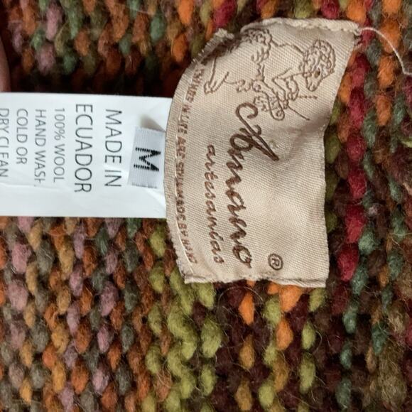 AMANO 100% Wool Cardigan Womens Medium Boho Chunky Hood Fringe Zip Orange - Picture 10 of 10